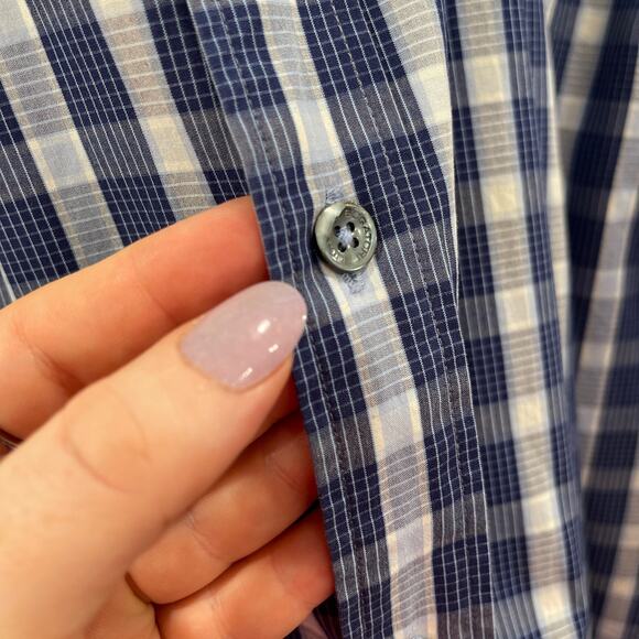 Bugatchi Uomo Shirt XXL Blue Plaid Check Long Sleeve Cotton Casual Dress Shirt - Picture 11 of 16